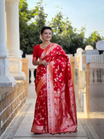 Thumbnail for Vedant Vastram Soft Litchi Silk Banarasi Silk Jacquard Saree - Red - Dista