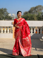 Thumbnail for Vedant Vastram Soft Litchi Silk Banarasi Silk Jacquard Saree - Red - Dista