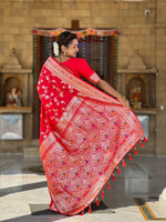 Thumbnail for Vedant Vastram Soft Litchi Silk Banarasi Silk Jacquard Saree - Red - Dista