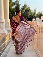 Thumbnail for Vedant Vastram Soft Litchi Silk Banarasi Silk Jacquard Saree - Wine - Dista