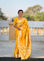 Thumbnail for Vedant Vastram Soft Litchi Silk Banarasi Silk Jacquard Saree - Yellow - Dista
