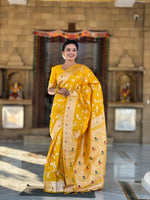 Thumbnail for Vedant Vastram Soft Litchi Silk Banarasi Silk Jacquard Saree - Yellow - Dista