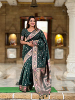 Thumbnail for Vedant Vastram Soft Litchi Silk Banarasi Silk Jacquard Saree - Green - Dista