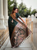 Thumbnail for Vedant Vastram Soft Litchi Silk Banarasi Silk Jacquard Saree - Green - Dista