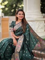 Thumbnail for Vedant Vastram Soft Litchi Silk Banarasi Silk Jacquard Saree - Green - Dista