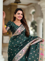 Thumbnail for Vedant Vastram Soft Litchi Silk Banarasi Silk Jacquard Saree - Green - Dista