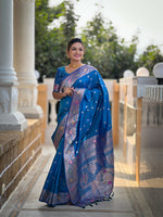 Thumbnail for Vedant Vastram Soft Litchi Silk Banarasi Silk Jacquard Saree - Skyblue - Dista