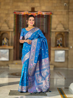 Thumbnail for Vedant Vastram Soft Litchi Silk Banarasi Silk Jacquard Saree - Skyblue - Dista