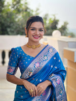 Thumbnail for Vedant Vastram Soft Litchi Silk Banarasi Silk Jacquard Saree - Skyblue - Dista