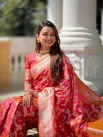 Thumbnail for Vedant Vastram Soft Litchi Silk Banarasi Silk Jacquard Saree - Gajri - Dista