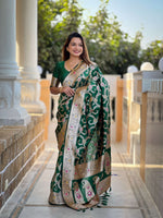 Thumbnail for Vedant Vastram Soft Litchi Silk Banarasi Silk Jacquard Saree - Green - Dista