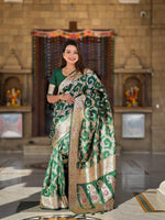 Thumbnail for Vedant Vastram Soft Litchi Silk Banarasi Silk Jacquard Saree - Green - Dista