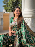Thumbnail for Vedant Vastram Soft Litchi Silk Banarasi Silk Jacquard Saree - Green - Dista