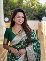 Thumbnail for Vedant Vastram Soft Litchi Silk Banarasi Silk Jacquard Saree - Green - Dista