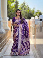 Thumbnail for Vedant Vastram Soft Litchi Silk Banarasi Silk Jacquard Saree - Violet - Dista