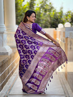 Thumbnail for Vedant Vastram Soft Litchi Silk Banarasi Silk Jacquard Saree - Violet - Dista