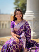 Thumbnail for Vedant Vastram Soft Litchi Silk Banarasi Silk Jacquard Saree - Violet - Dista