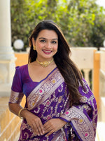 Thumbnail for Vedant Vastram Soft Litchi Silk Banarasi Silk Jacquard Saree - Violet - Dista