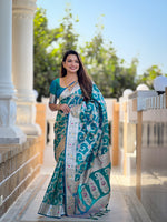 Thumbnail for Vedant Vastram Soft Litchi Silk Banarasi Silk Jacquard Saree - Rama - Dista