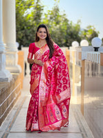 Thumbnail for Vedant Vastram Soft Litchi Silk Banarasi Silk Jacquard Saree - Rani - Dista