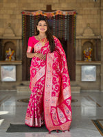 Thumbnail for Vedant Vastram Soft Litchi Silk Banarasi Silk Jacquard Saree - Rani - Dista