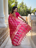 Thumbnail for Vedant Vastram Soft Litchi Silk Banarasi Silk Jacquard Saree - Rani - Dista