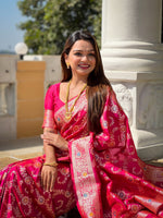 Thumbnail for Vedant Vastram Soft Litchi Silk Banarasi Silk Jacquard Saree - Rani - Dista