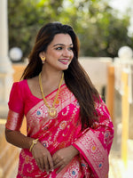 Thumbnail for Vedant Vastram Soft Litchi Silk Banarasi Silk Jacquard Saree - Rani - Dista