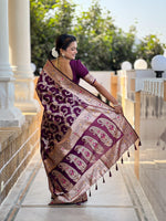 Thumbnail for Vedant Vastram Soft Litchi Silk Banarasi Silk Jacquard Saree - Wine - Dista