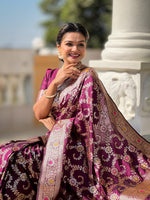 Thumbnail for Vedant Vastram Soft Litchi Silk Banarasi Silk Jacquard Saree - Wine - Dista