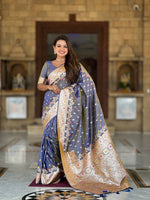 Thumbnail for Vedant Vastram Soft Litchi Silk Banarasi Silk Jacquard Saree - Grey - Dista