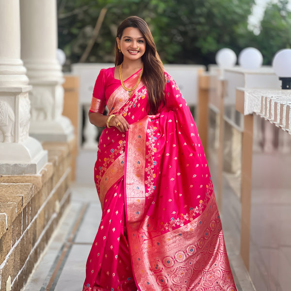 Vedant Vastram Soft Litchi Silk Banarasi Silk Jacquard Saree - Rani - Distacart