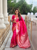 Thumbnail for Vedant Vastram Soft Litchi Silk Banarasi Silk Jacquard Saree - Rani - Distacart
