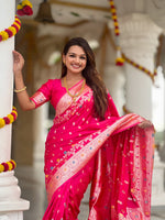 Thumbnail for Vedant Vastram Soft Litchi Silk Banarasi Silk Jacquard Saree - Rani - Distacart