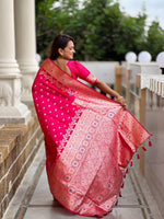 Thumbnail for Vedant Vastram Soft Litchi Silk Banarasi Silk Jacquard Saree - Rani - Distacart