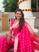Thumbnail for Vedant Vastram Soft Litchi Silk Banarasi Silk Jacquard Saree - Rani - Distacart