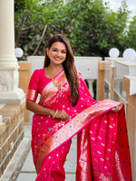 Thumbnail for Vedant Vastram Soft Litchi Silk Banarasi Silk Jacquard Saree - Rani - Distacart
