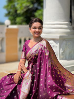 Thumbnail for Vedant Vastram Soft Litchi Silk Banarasi Silk Jacquard Saree - Wine - Dista