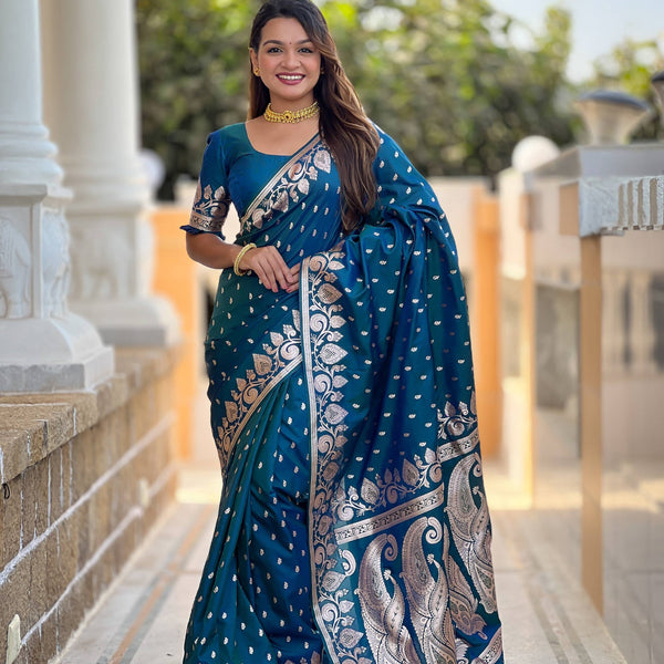 Vedant Vastram Soft Litchi Silk Banarasi Silk Jacquard Saree - Morpich - Dista