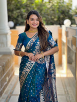 Thumbnail for Vedant Vastram Soft Litchi Silk Banarasi Silk Jacquard Saree - Morpich - Dista