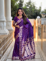 Thumbnail for Vedant Vastram Soft Litchi Silk Banarasi Silk Jacquard Saree - Violet