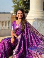 Thumbnail for Vedant Vastram Soft Litchi Silk Banarasi Silk Jacquard Saree - Violet