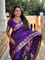 Thumbnail for Vedant Vastram Soft Litchi Silk Banarasi Silk Jacquard Saree - Violet
