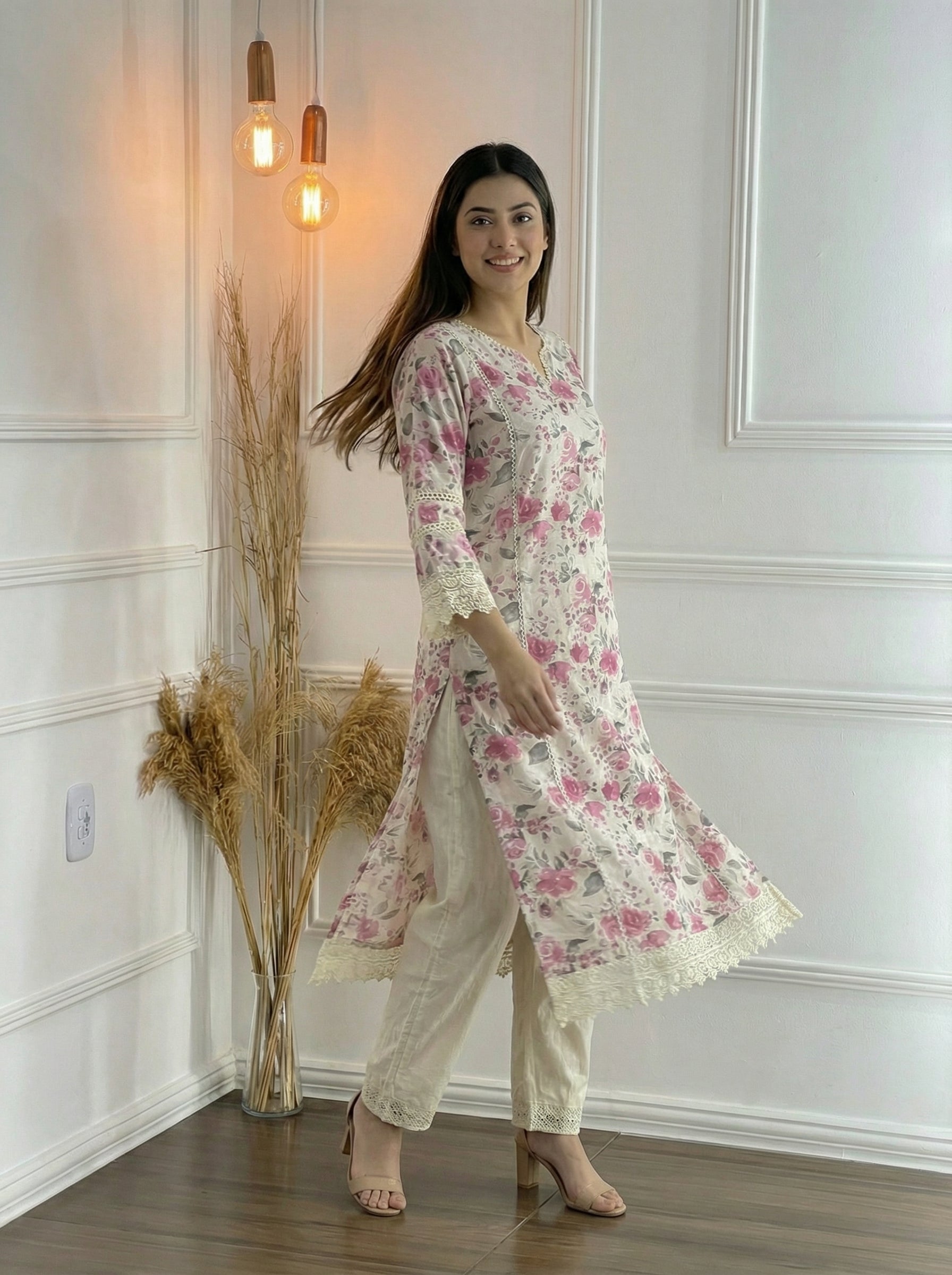 BulBul Hazel Pink Floral Printed Cotton Kurta Set