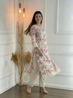 Thumbnail for BulBul Hazel Pink Floral Printed Cotton Kurta Set