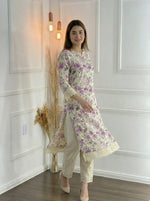 Thumbnail for BulBul Hazel Purple Floral Printed Cotton Kurta Set
