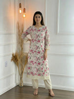 Thumbnail for BulBul Hazel Pink Floral Printed Cotton Kurta Set