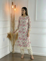 Thumbnail for BulBul Hazel Pink Floral Printed Cotton Kurta Set
