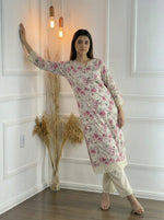 Thumbnail for BulBul Hazel Pink Floral Printed Cotton Kurta Set