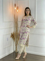 Thumbnail for BulBul Hazel Purple Floral Printed Cotton Kurta Set